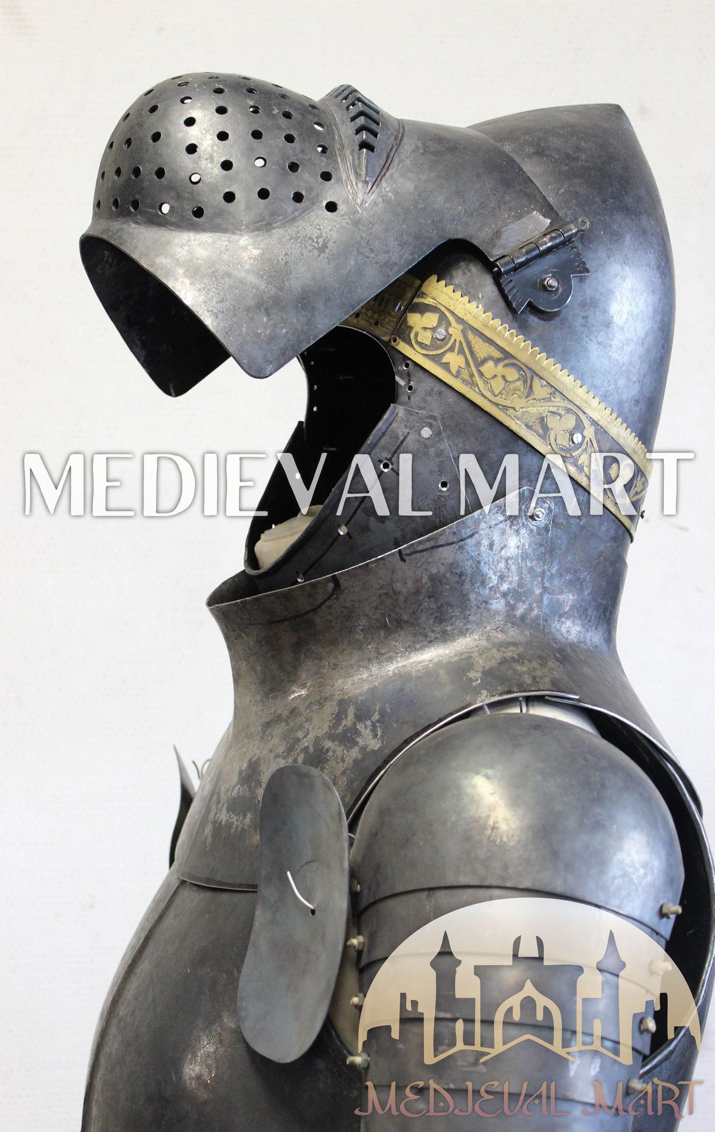 MEDIEVALMART FR Armure de Combat du XIVe Siècle – Ensemble Complet d’Armure de Buhurt avec Bassinet Klappvisor & Épée