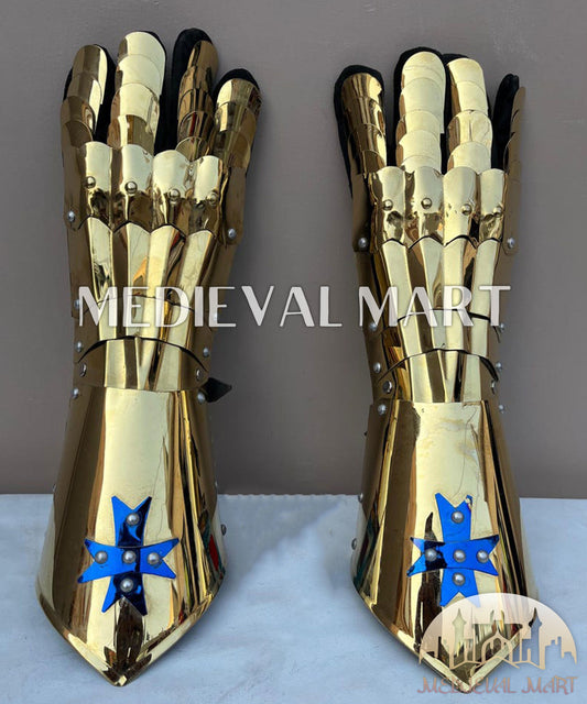 MEDIEVALMART FR Ensemble De Gantelets Dorés Inspirés De Sauron Witcher LOTR Avec Étoile Bleue – Gants D’Armure Cosplay