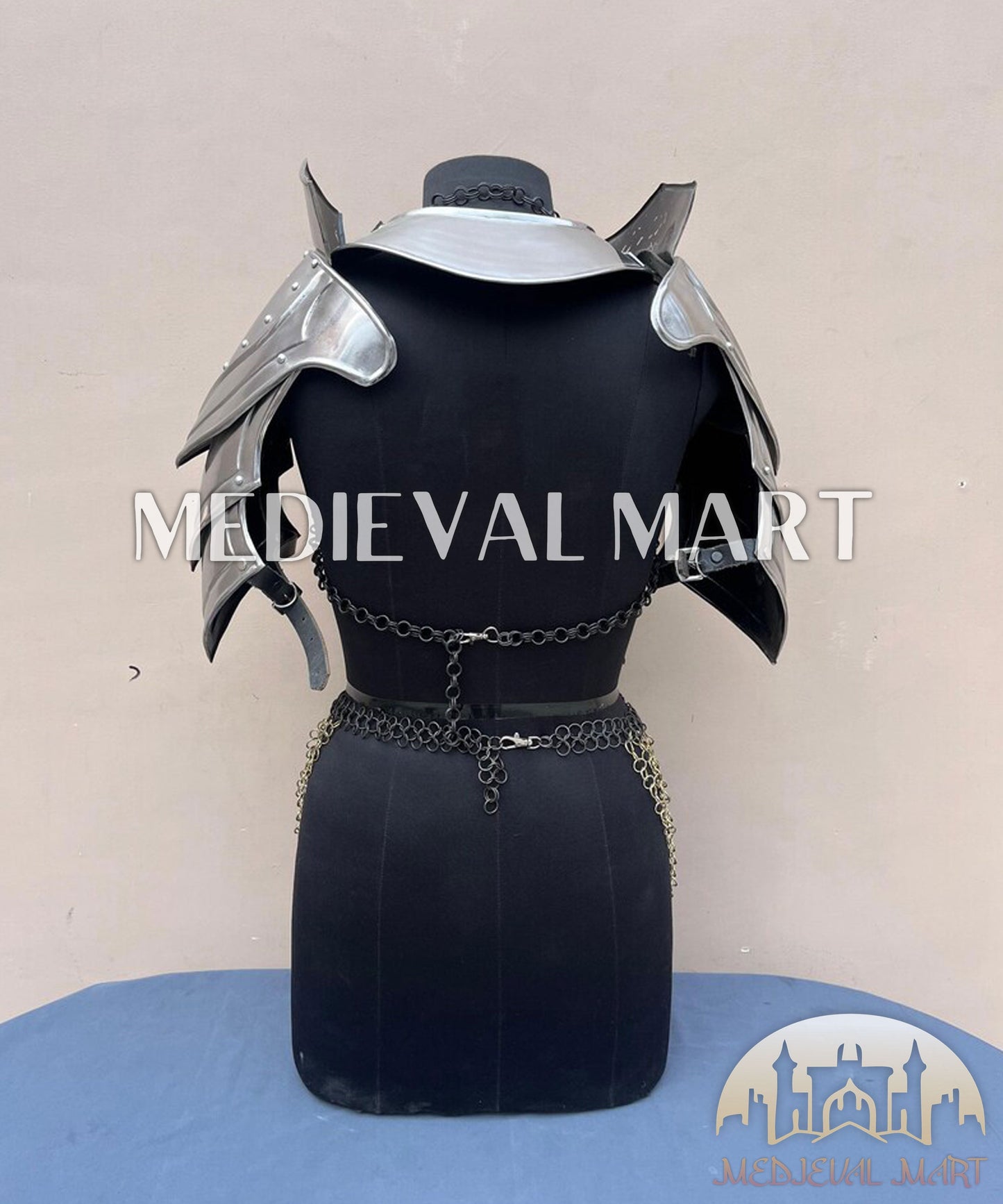 MEDIEVALMART FR Bouclier Viking Iconique Valhalla Noir/Gris – Ivar le Désossé avec Pointes en Fer | Cadeau pour Papa