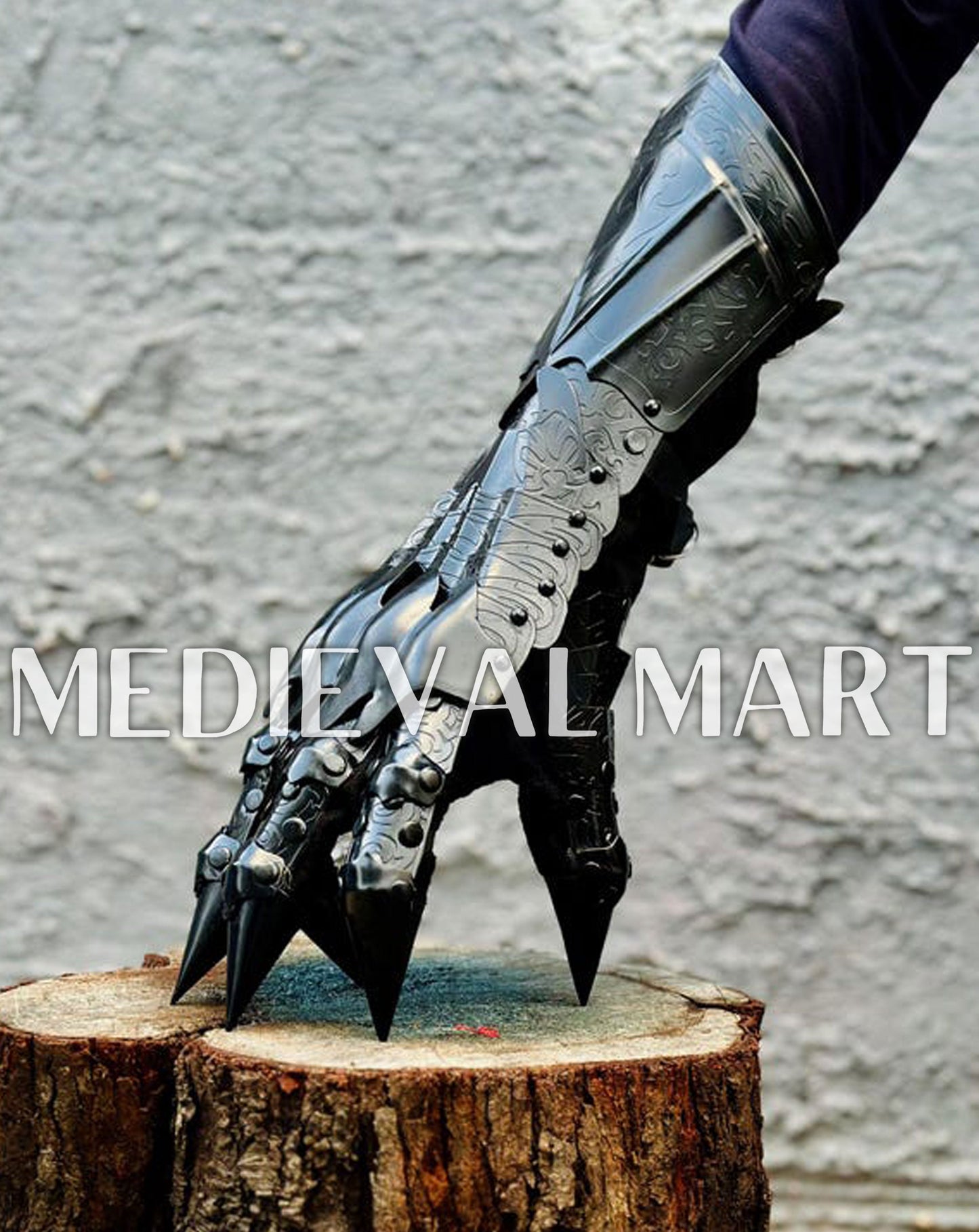 MEDIEVALMART FR Ensemble De Gantelets Dorés Inspirés De Sauron Witcher LOTR Avec Étoile Bleue – Gants D’Armure Cosplay