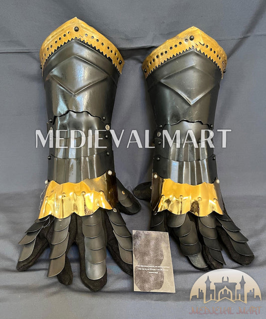 MEDIEVALMART FR Ensemble Exclusif De Gantelets Noirs Inspirés De Sauron Witcher LOTR Avec Décor Doré