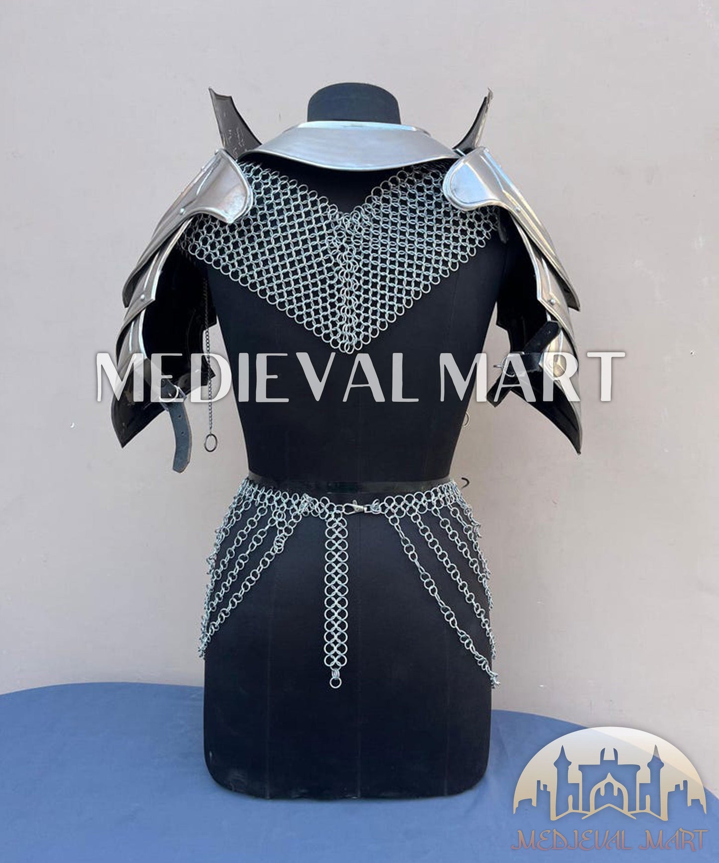 MEDIEVALMART FR Bouclier Viking Iconique Valhalla Noir/Gris – Ivar le Désossé avec Pointes en Fer | Cadeau pour Papa