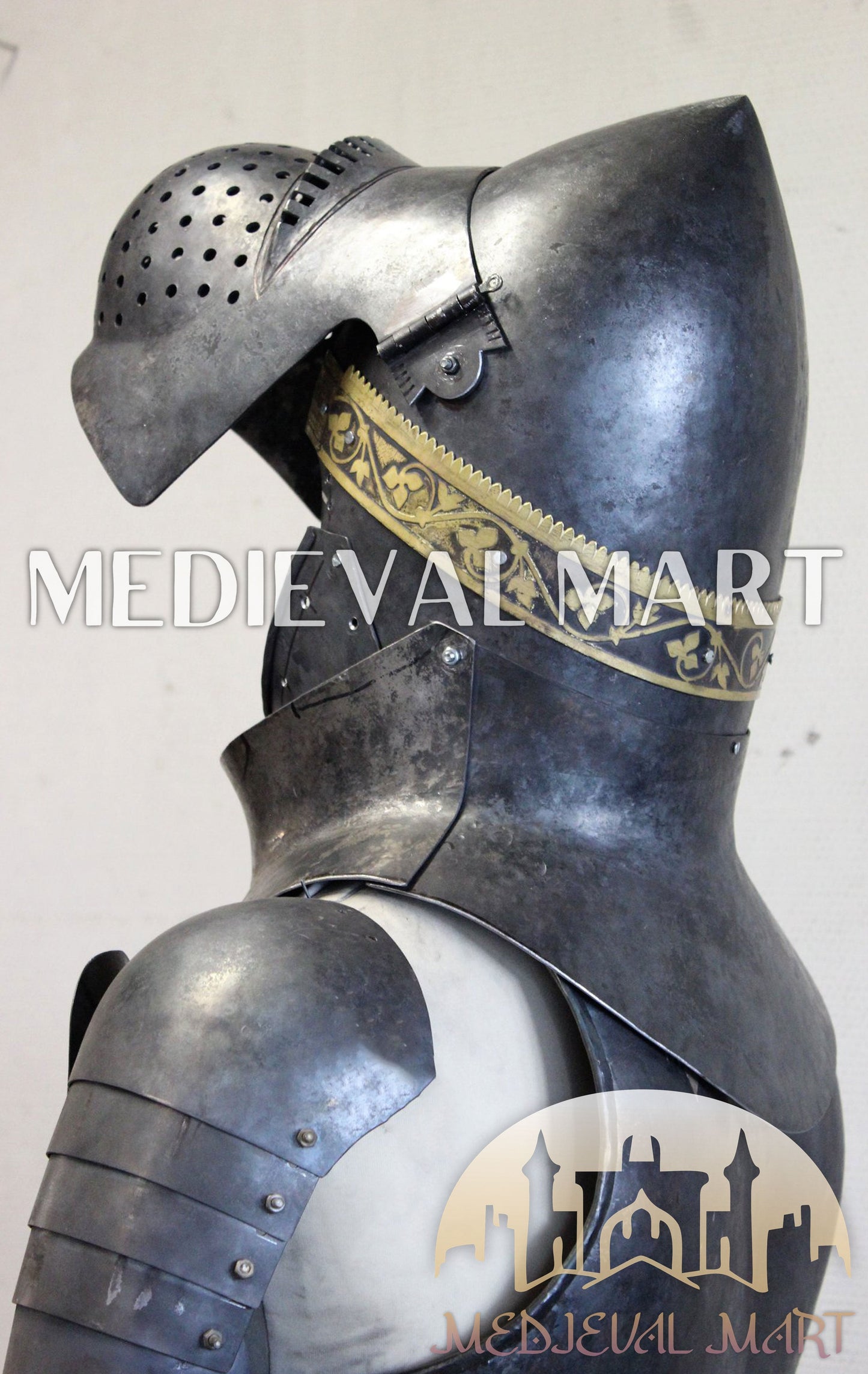 MEDIEVALMART FR Armure de Combat du XIVe Siècle – Ensemble Complet d’Armure de Buhurt avec Bassinet Klappvisor & Épée