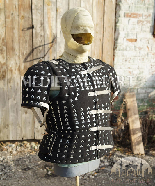MEDIEVALMART  Armure Brigandine Historique de la Renaissance – PREMIUM Noir – Veste avec Épaulières de Brigandine