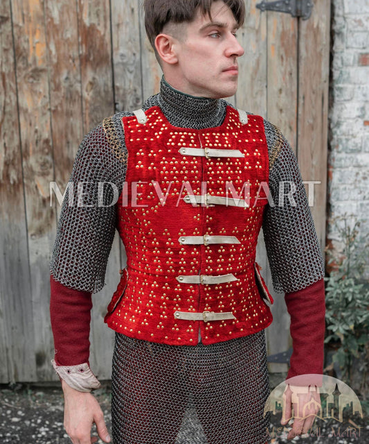 MEDIEVALMART  Édition Combo Renaissance – Brigandine PREMIUM Rouge “MOAB” avec Chemise de Mailles Rivetées