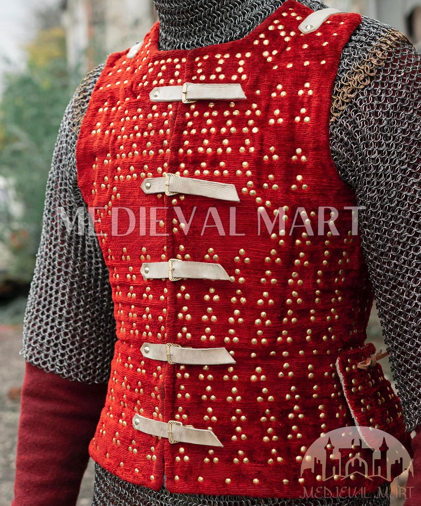 MEDIEVALMART  Édition Combo Renaissance – Brigandine PREMIUM Rouge “MOAB” avec Chemise de Mailles Rivetées