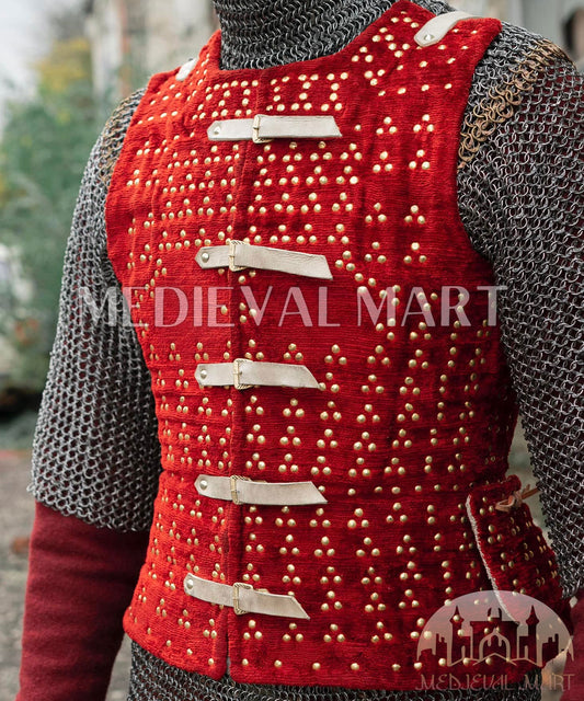 MEDIEVALMART  Édition Combo Renaissance – Brigandine PREMIUM Rouge “MOAB” avec Chemise de Mailles Rivetées