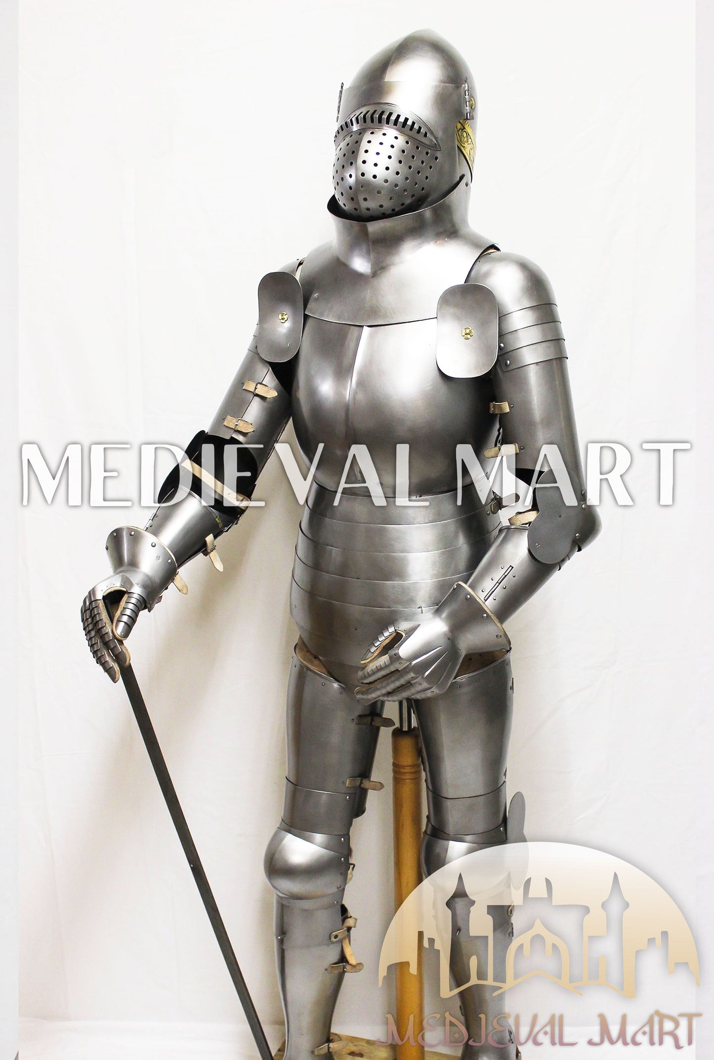 MEDIEVALMART FR Armure de Combat du XIVe Siècle – Ensemble Complet d’Armure de Buhurt avec Bassinet Klappvisor & Épée