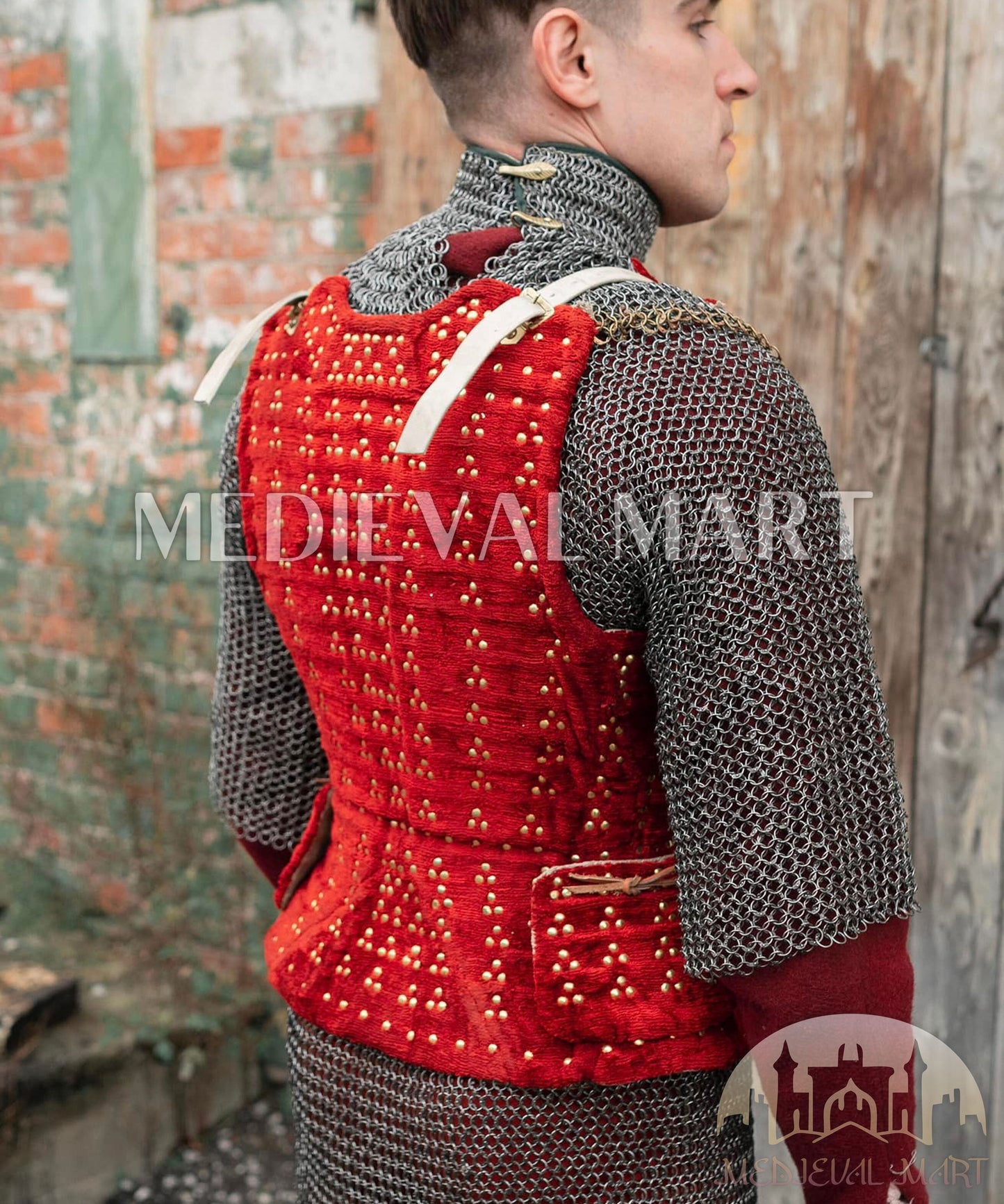 MEDIEVALMART  Édition Combo Renaissance – Brigandine PREMIUM Rouge “MOAB” avec Chemise de Mailles Rivetées