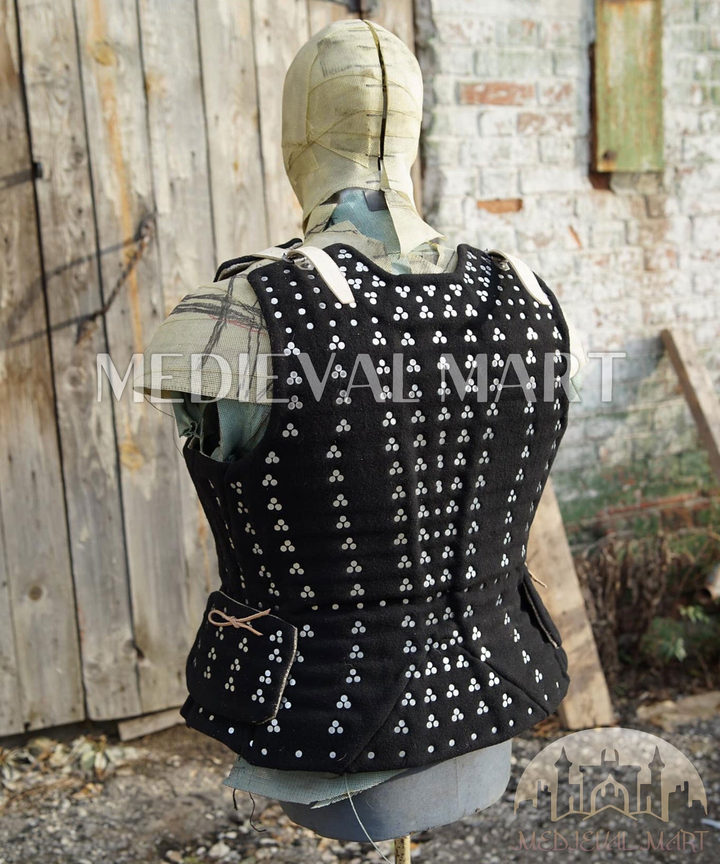 MEDIEVALMART  Armure Brigandine Historique de la Renaissance – PREMIUM Noir – Veste avec Épaulières de Brigandine