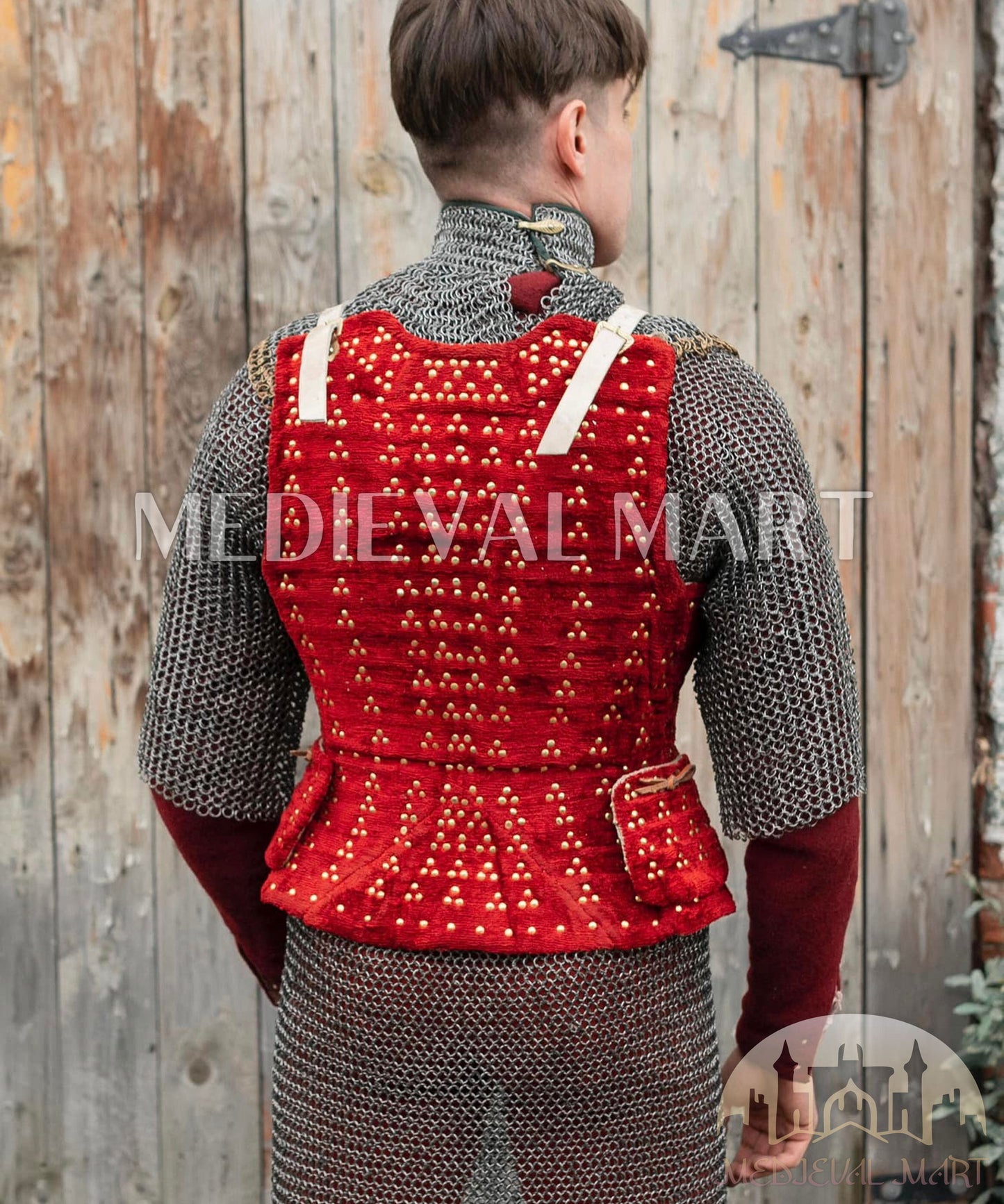 MEDIEVALMART  Édition Combo Renaissance – Brigandine PREMIUM Rouge “MOAB” avec Chemise de Mailles Rivetées