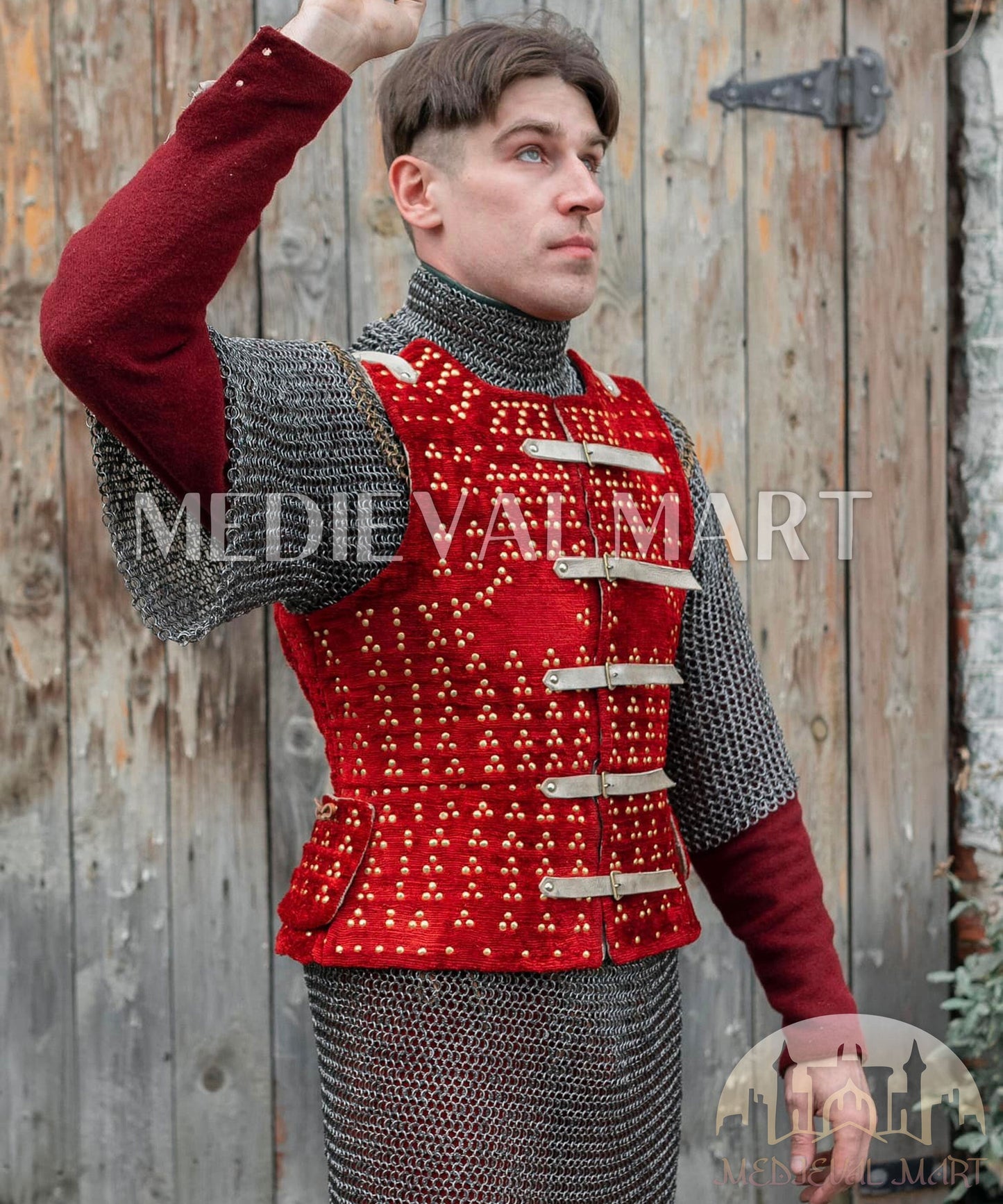 MEDIEVALMART  Édition Combo Renaissance – Brigandine PREMIUM Rouge “MOAB” avec Chemise de Mailles Rivetées