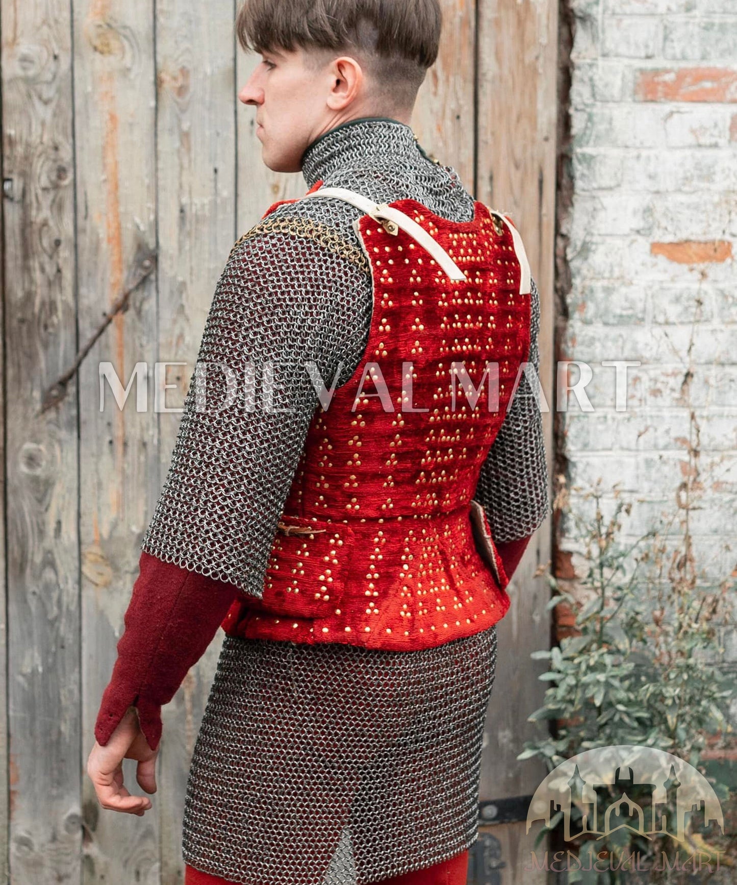 MEDIEVALMART  Édition Combo Renaissance – Brigandine PREMIUM Rouge “MOAB” avec Chemise de Mailles Rivetées