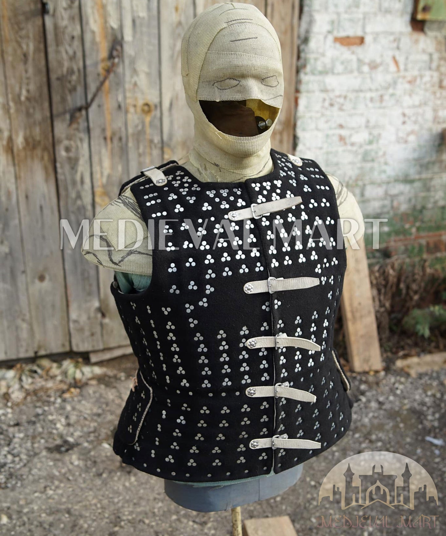 MEDIEVALMART  Armure Brigandine Historique de la Renaissance – PREMIUM Noir – Veste avec Épaulières de Brigandine