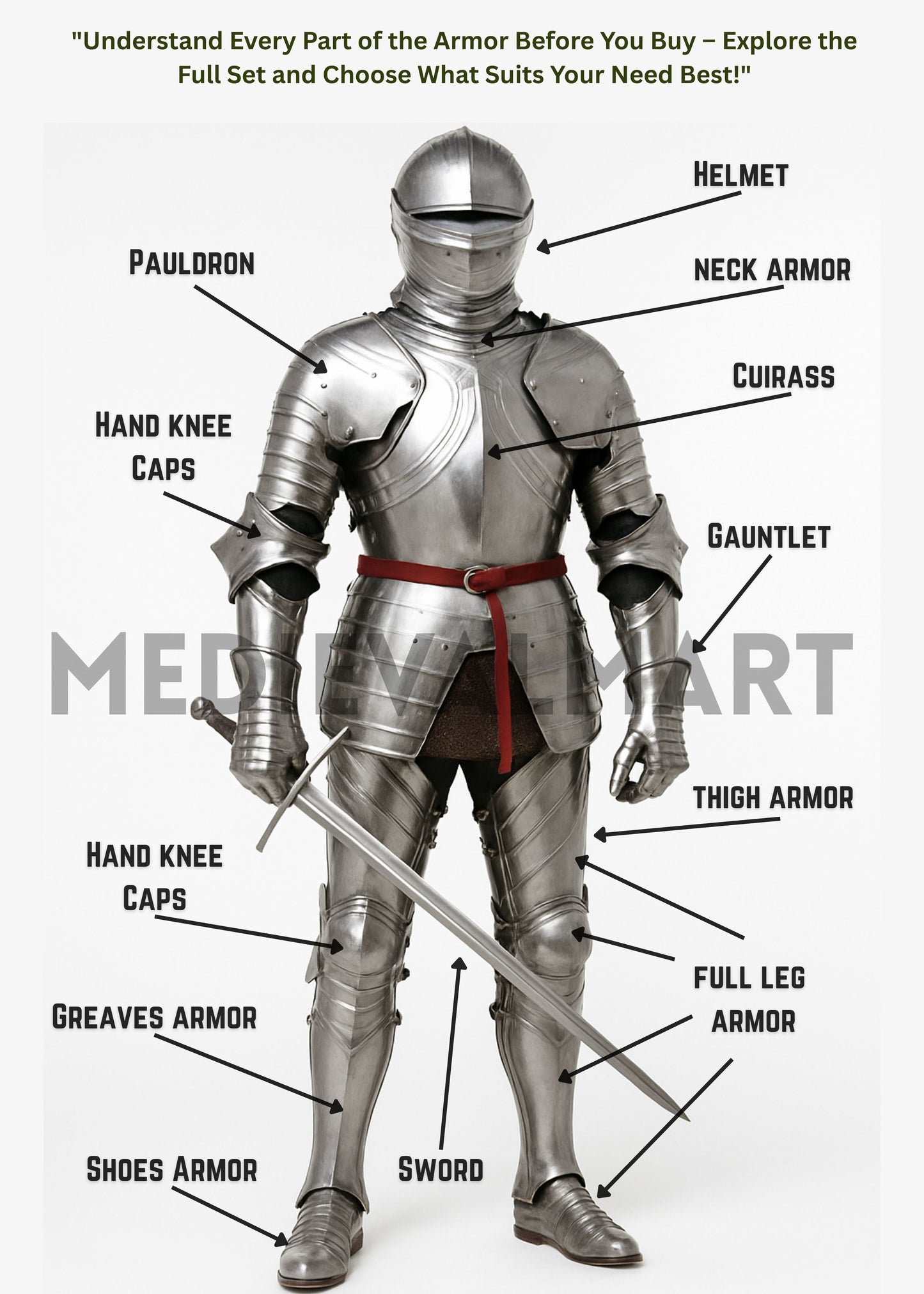 MEDIEVALMART FR Armure Médiévale de l’Empire Romain Kastenbrust – Armure Complète en Plaques avec Épée Alexander (ROA 1332)